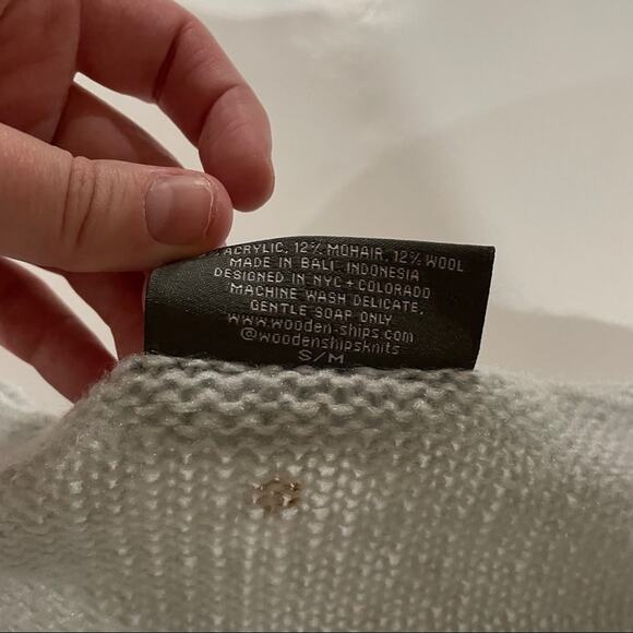 Wooden Ships Slate Gray & Gold Polka Dot Mohair Wool Blend Long Sleeve Sweater - Picture 6 of 9